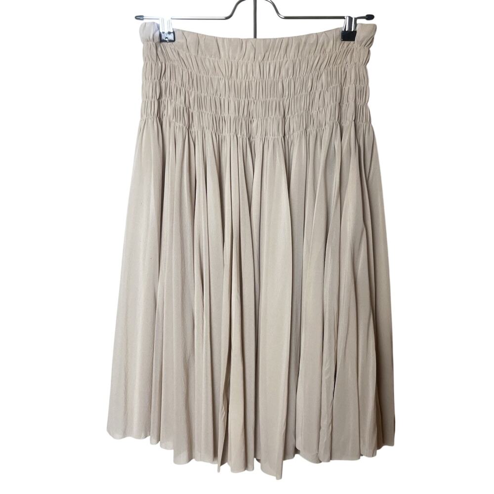 TSE Pleated Smocked 100% Silk Skirt Size 6 Beige A-line Flare Balletcore Luxury